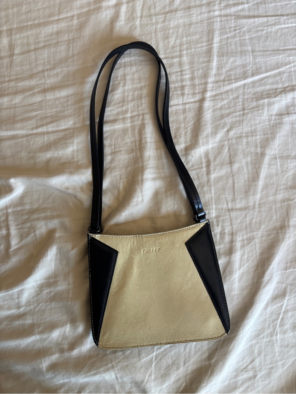 Vintage 90s DKNY Black and Cream Two Toned leather mini Shoulder Bag